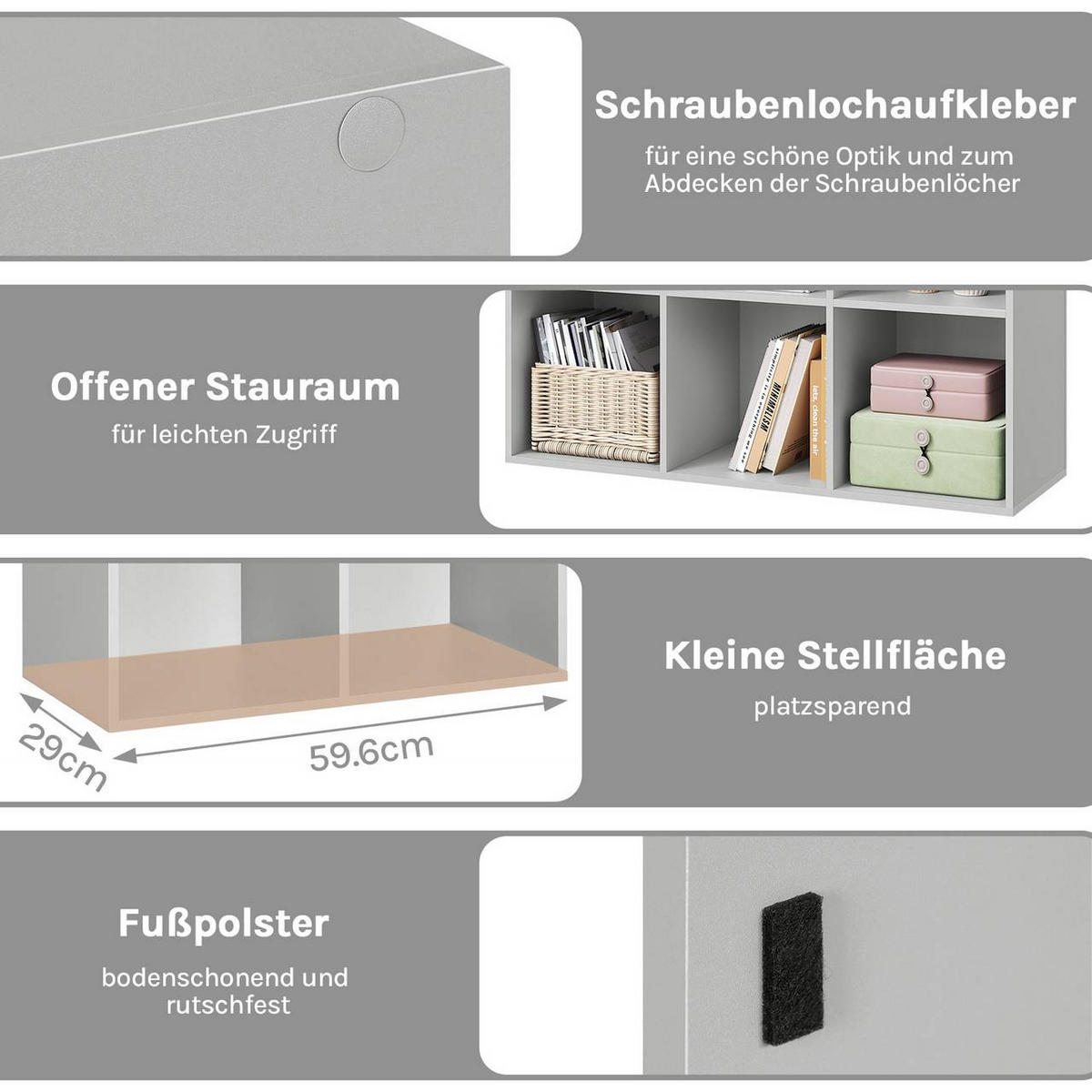 BÜCHERREGAL mit 6 Fächer, Holzwerkstoff, Grau - Grau, Holzwerkstoff (59.5/89/29cm) - Woltu