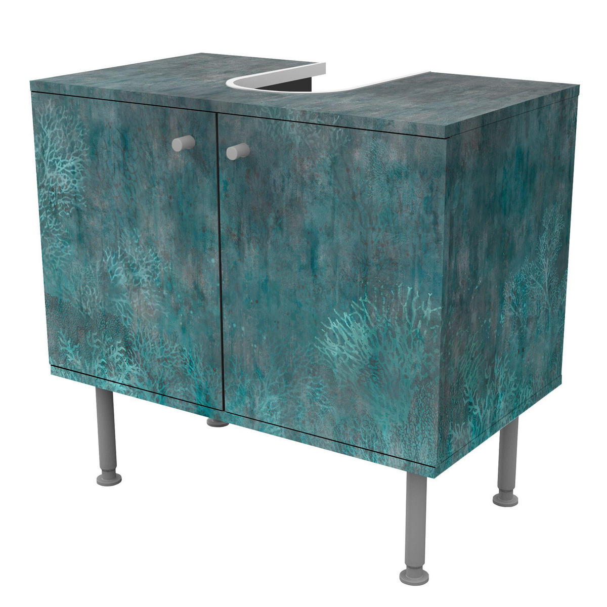 WASCHBECKENUNTERSCHRANK Blauer Korallengrund 60/55/35 cm - Blau, Holzwerkstoff (60/55/35cm) - Bilderwelten
