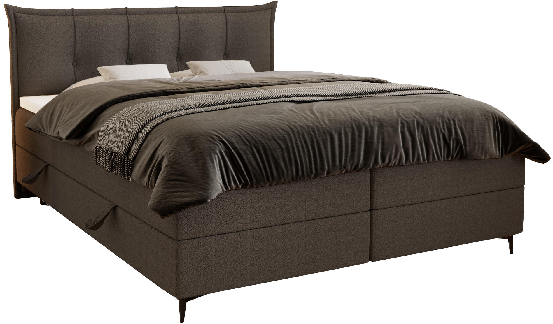 BOXSPRINGBETT Boucle 160x200 Liron mit Kissen-Kopfteil und Matratze, Dunkelgrau - Dunkelgrau, Holz/Textil (160/200cm) - Emporius