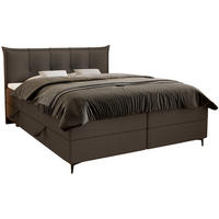 BOXSPRINGBETT Boucle 160x200 Liron mit Kissen-Kopfteil und Matratze, Dunkelgrau - Dunkelgrau, Holz/Textil (160/200cm) - Emporius