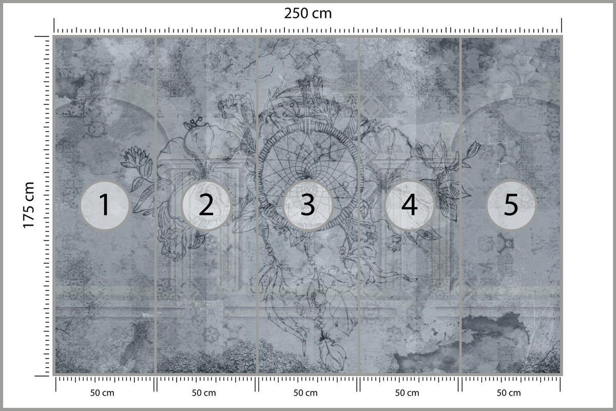 FOTOTAPETE für Schlafzimmer Traumfänger Vintage Säulen 250x175 - Grau, Papier (250/175cm) - Muralo