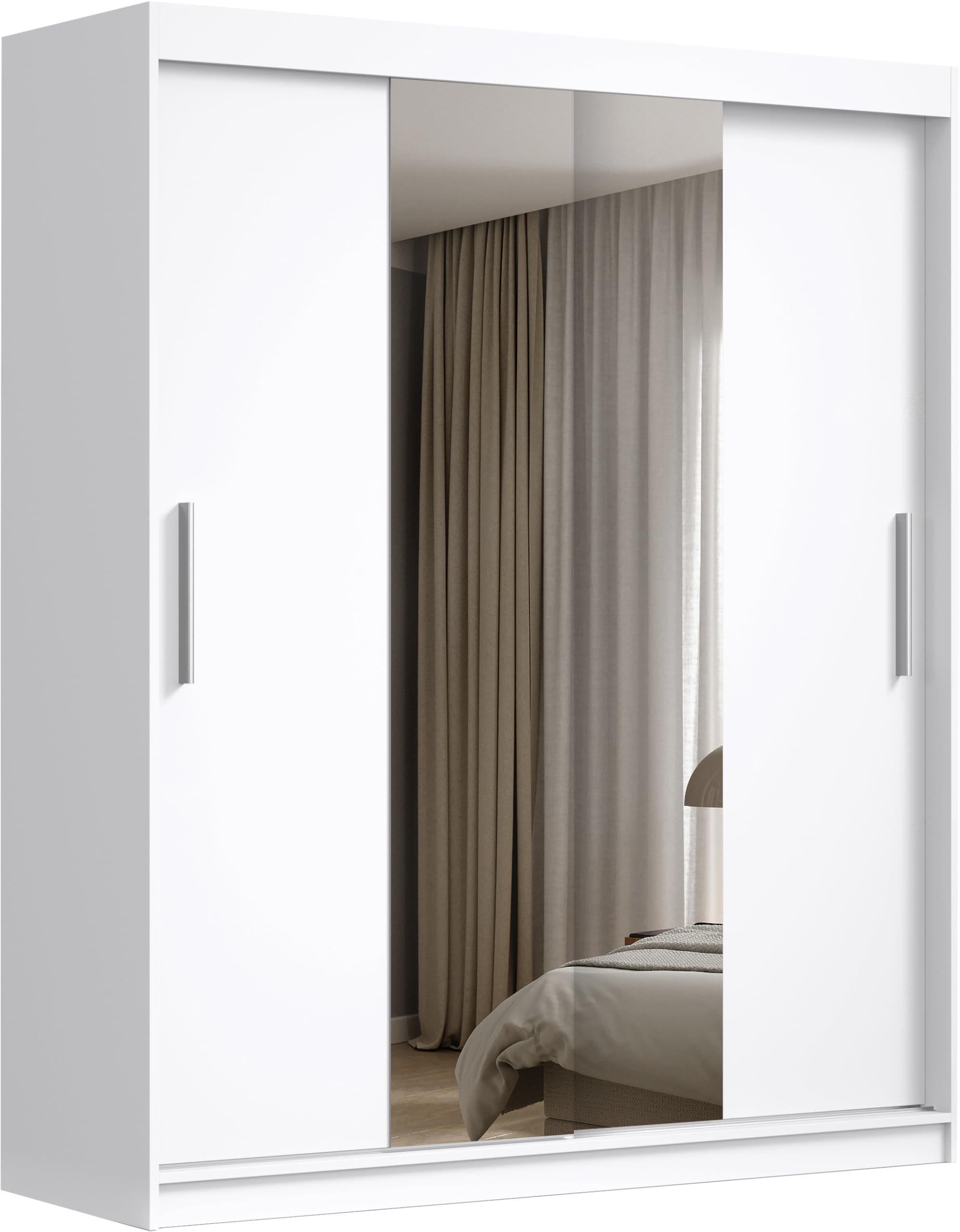 SCHIEBETÜRENSCHRANK mit Spiegel Weiß - Weiß, Holzwerkstoff (215.5/180/59cm) - MebLocker