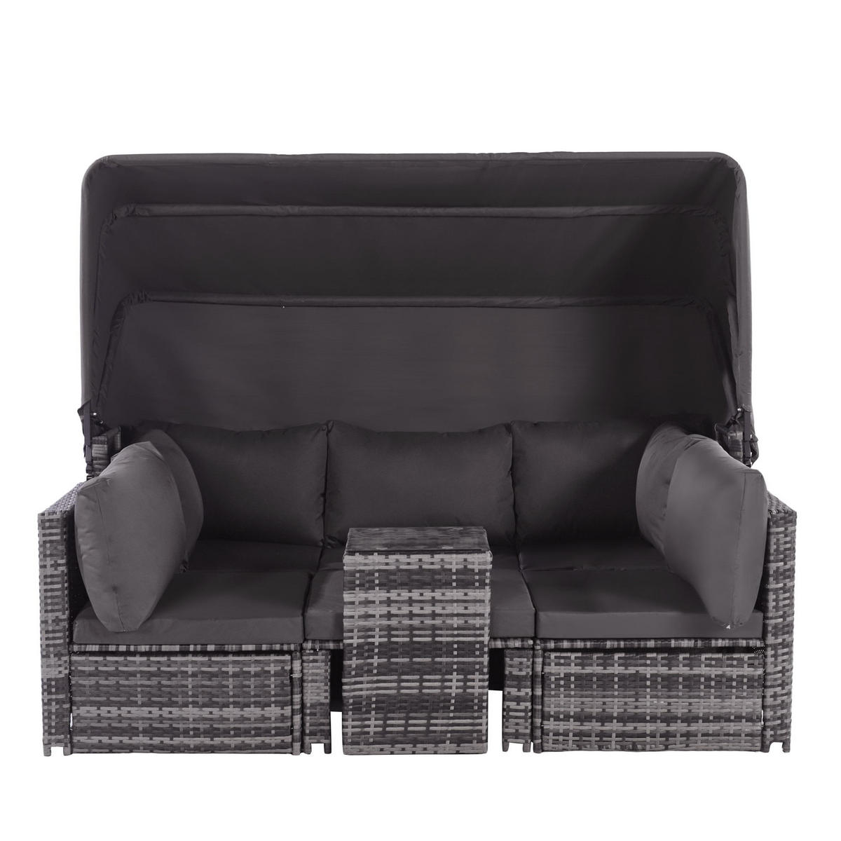 GARTENLOUNGE-SET Rattan Sonneninsel Sofa Wetterfest Grau - Grau, Naturmaterialien - FLIEKS