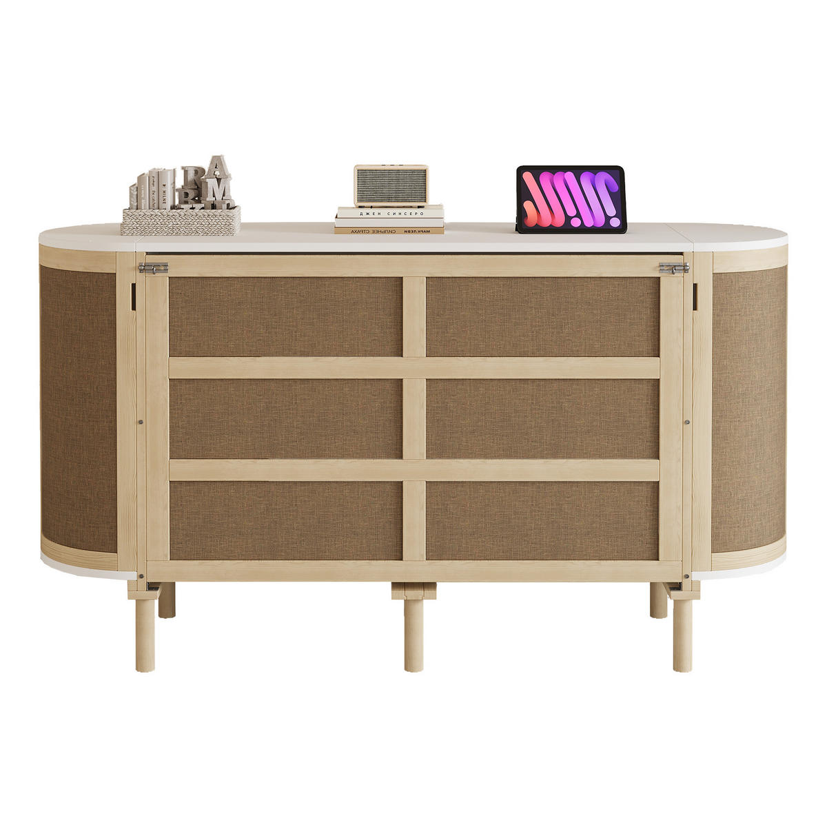 SCHRANKBETT 140/200 cm Holz geflochten mit praktischen Staufächern - Naturfarben, Holzwerkstoff (140/200cm) - OKWISH