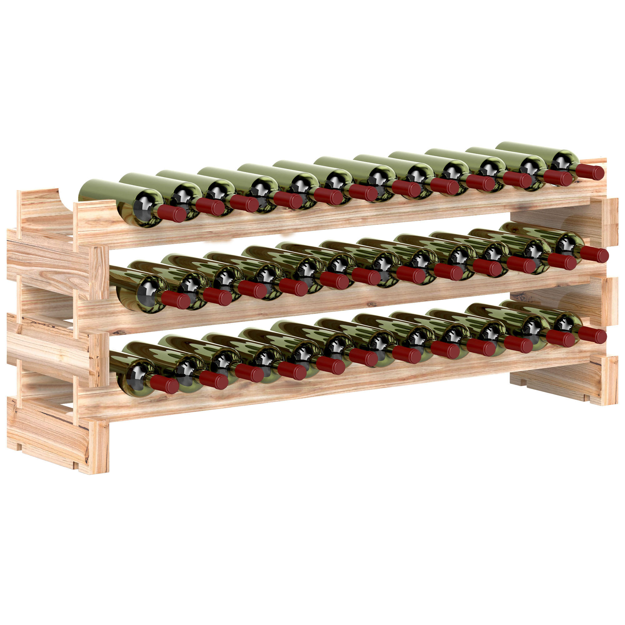 WEINREGAL, 36 Flaschen, 3 verstellbare Ebenen, Naturholz, 114x28x42,5cm - Multicolor, Metall (114/42.5/28cm) - FORIOUS