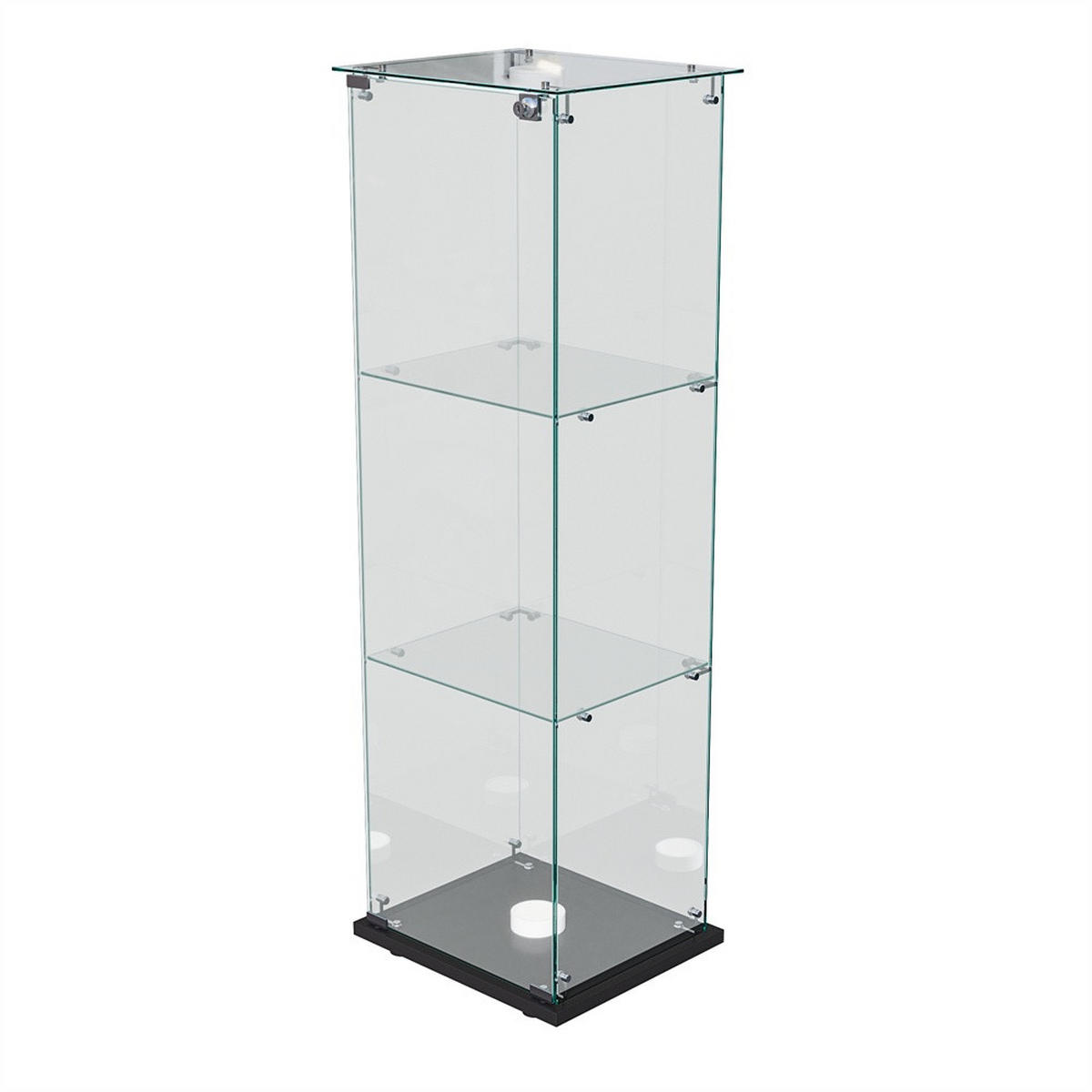 VITRINE - Glasvitrine mit 1 Tür - 3 Ebenen und LED-Beleuchtung - Schwarzer Boden - Schwarz, Glas (39.8/123.3/35cm) - DELFA