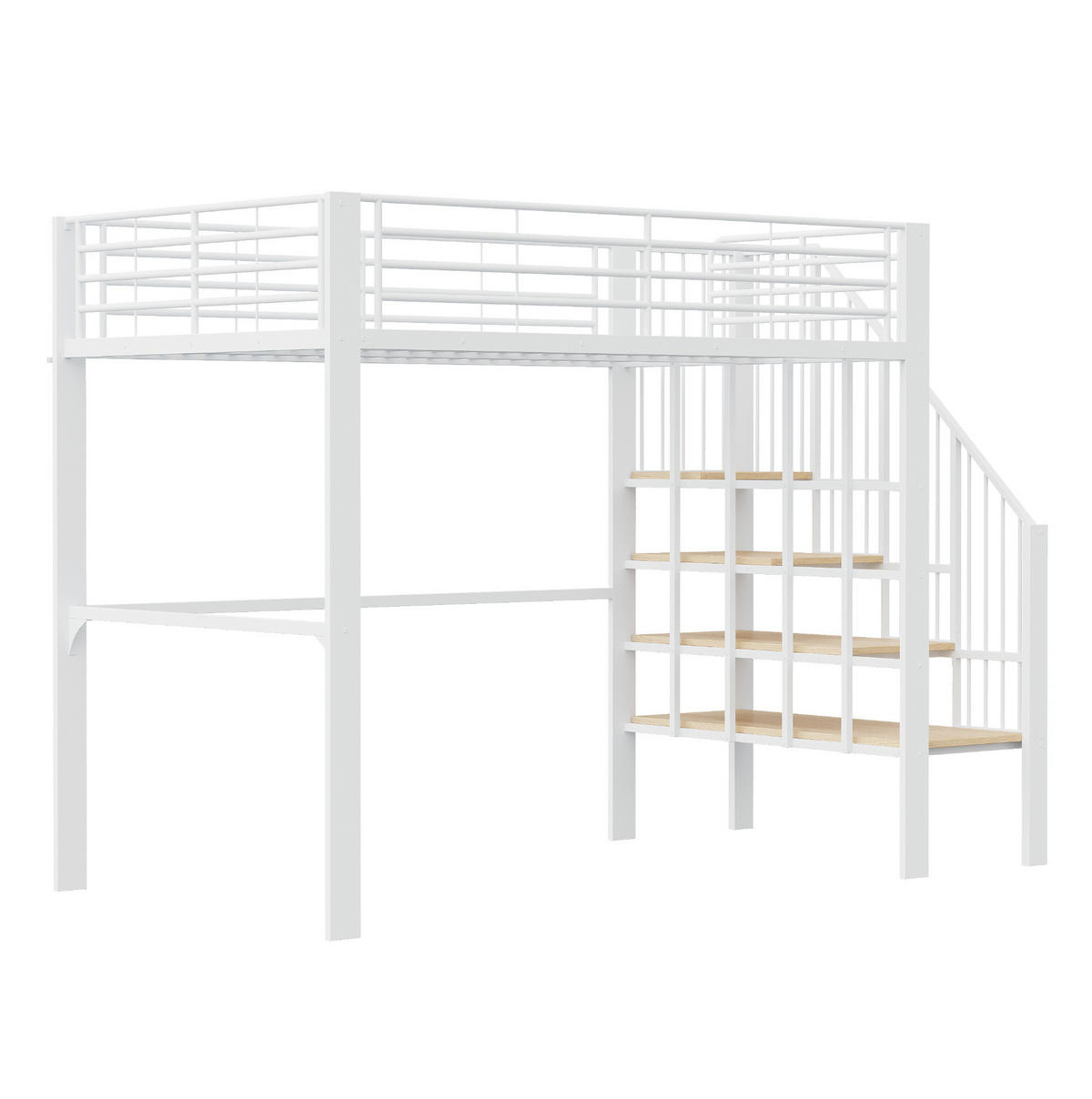 HOCHBETT 140/200 cm in Weiß aus Metall mit Treppe und Stauraum - Weiß, Metall (140/200cm) - Flora Grace