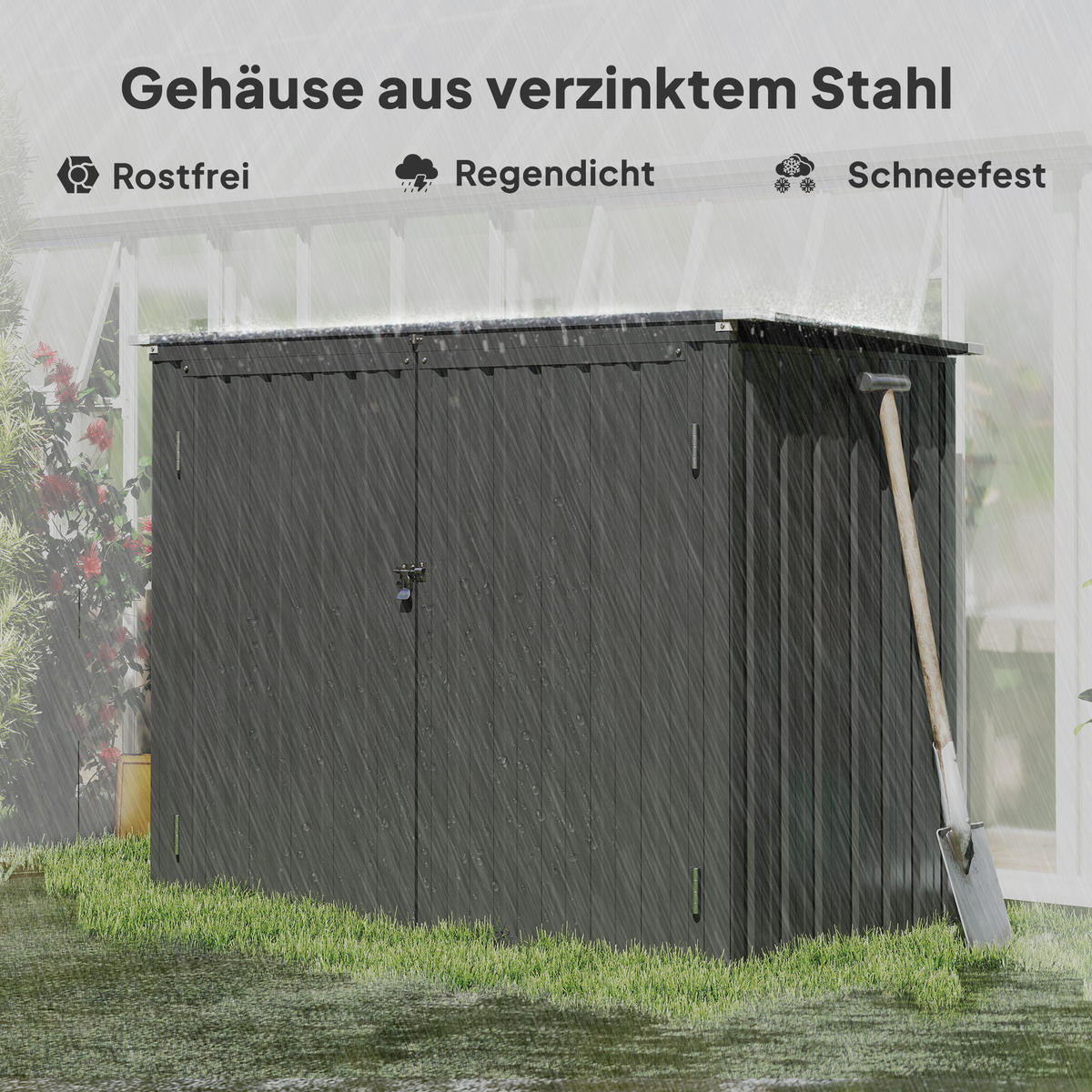 MÜLLTONNENBOX abschließbar Dunkelgrau 150/80/115 cm - Dunkelgrau, Metall (80/117/150cm) - Outsunny