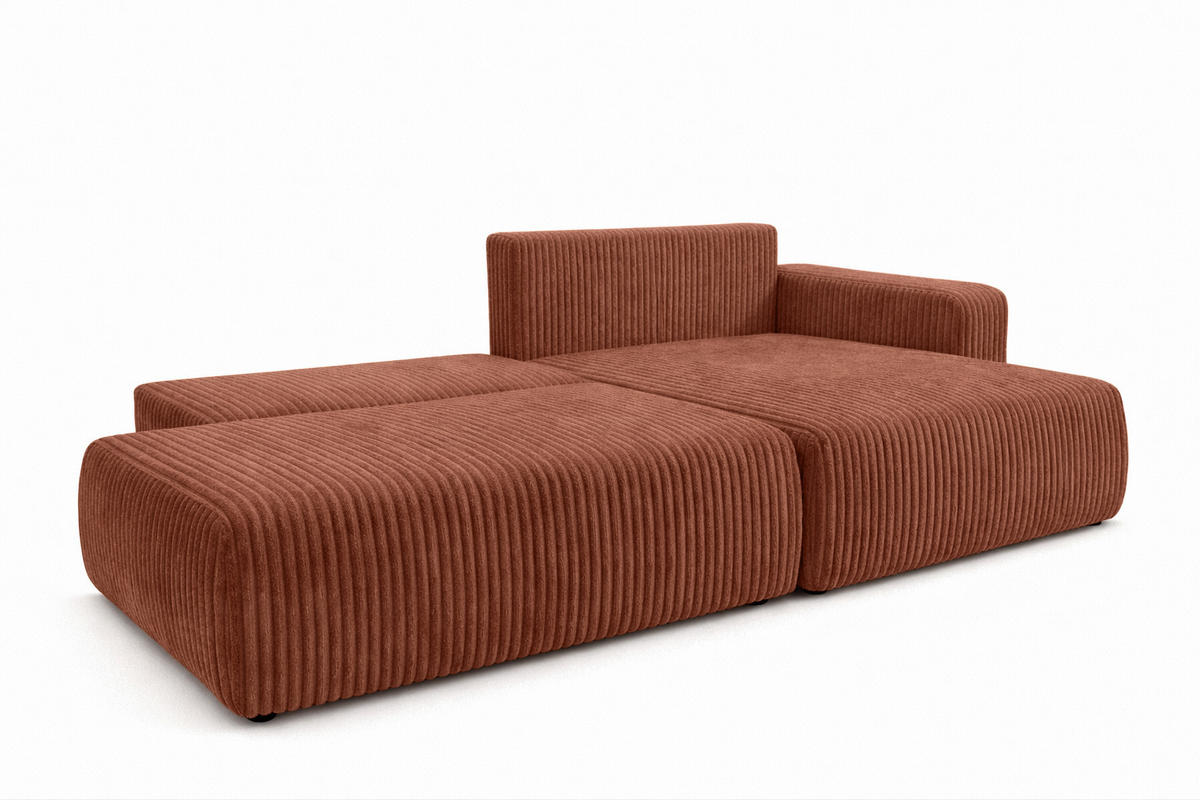 ECKSOFA Mit Schlaffunktion Und Bettkasten, Cordstoff Tilia, Kupfer, Rechts, OPEN XL - Orange, Holz (262/145cm) - Kaiser Möbel