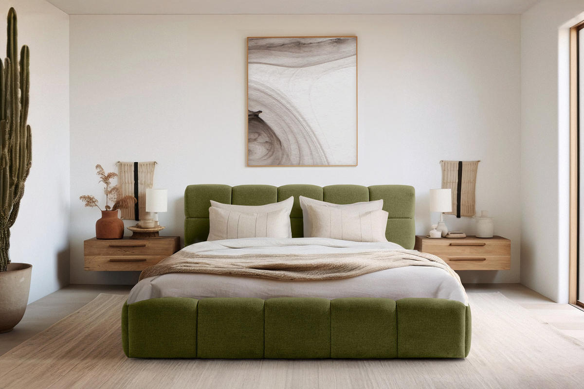 POLSTERBETT AERI 140/160/180/200 mit Rahmen und Bettkasten, oliv - Olivgrün, Holz/Holzwerkstoff (160/200cm) - KONSIMO®