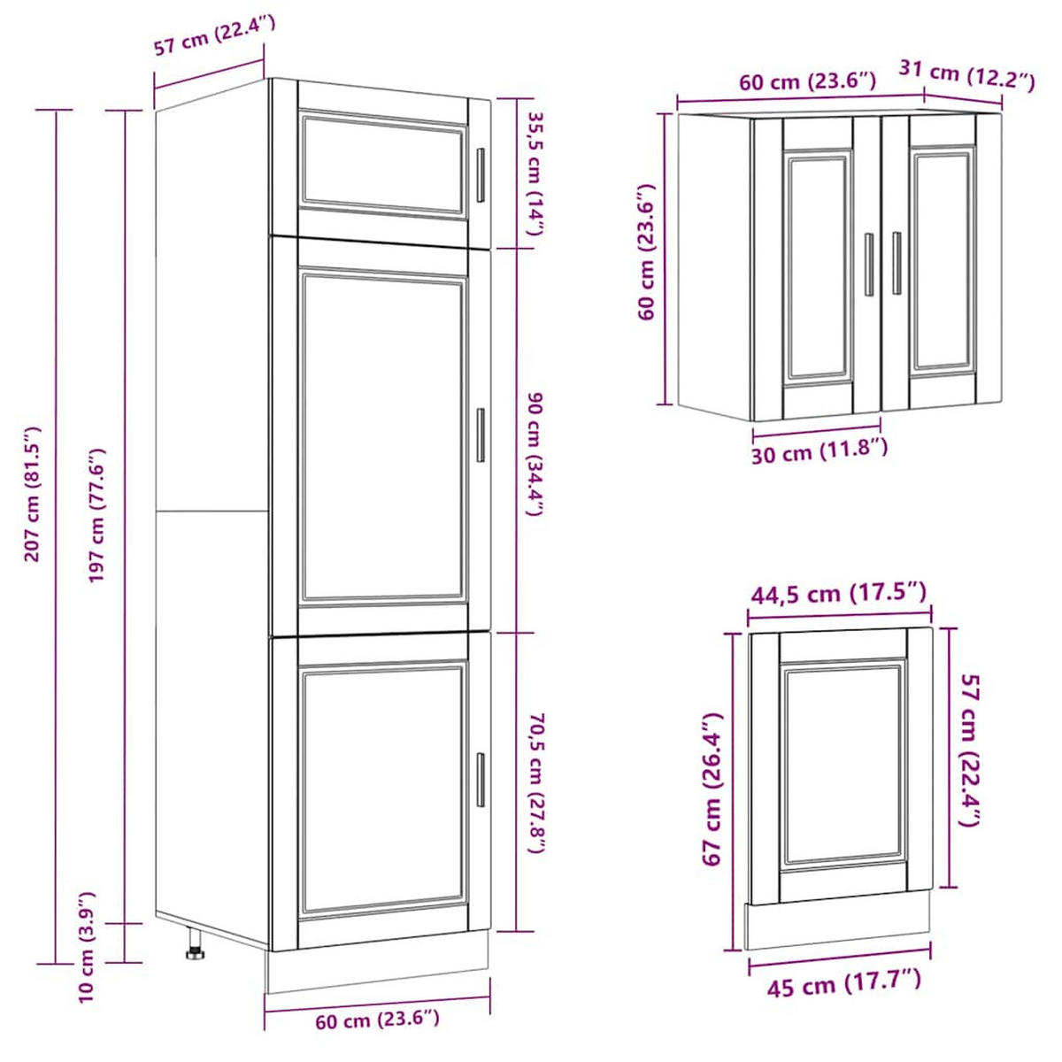 KÜCHENSCHRANK 8er Set Kalmar Grau Sonoma Holzwerkstoff - Grau, Holzwerkstoff (57/207/60cm) - vidaXL