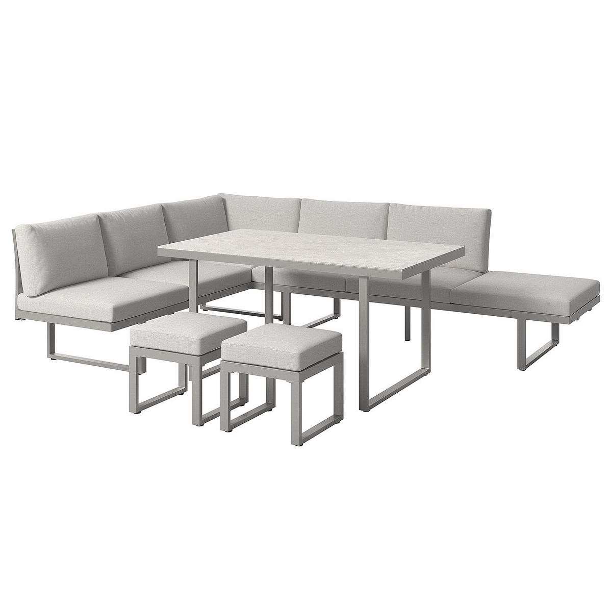 DINING-LOUNGESET - Aluminium / Polyester - Hellgrau - 5-teilig - Hellgrau, Glas/Textil - home24