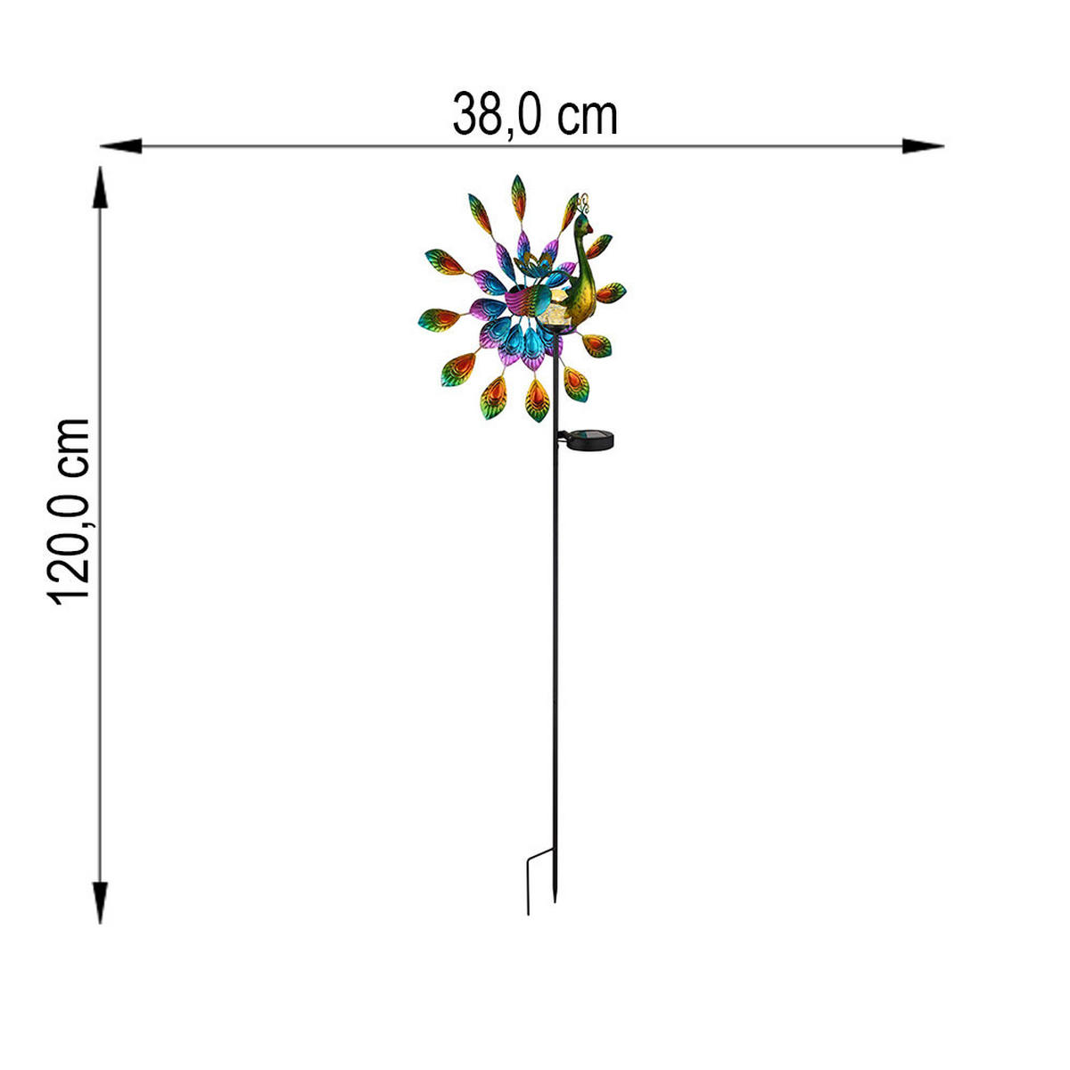 SOLARLEUCHTE LED, bunt, Pfau-Design, Erdspitz, 2er Set - Multicolor, Metall (38/25/120cm) - Globo Lighting