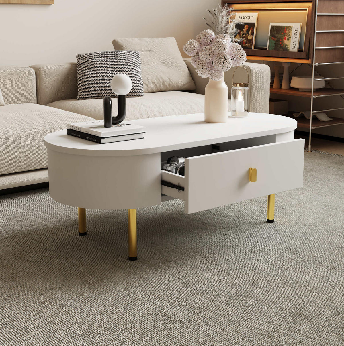 COUCHTISCH aus MDF 108x50x40 cm in Weiß mit 2 Schubladen - Weiß, Holzwerkstoff (108/50/40cm) - Modfu