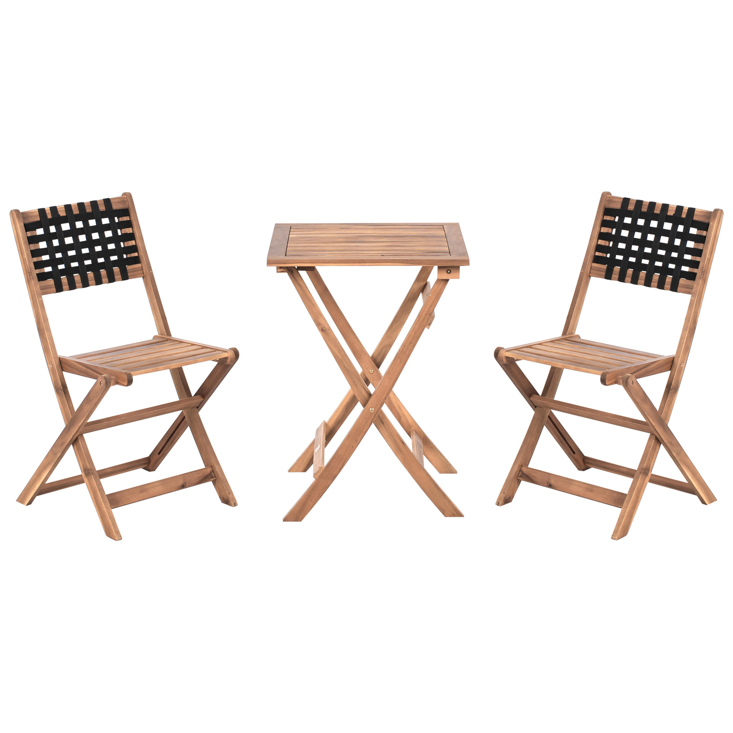BISTRO-SET Akazienholz Braun/Schwarz Coniolo - Braun, Holz - Beliani
