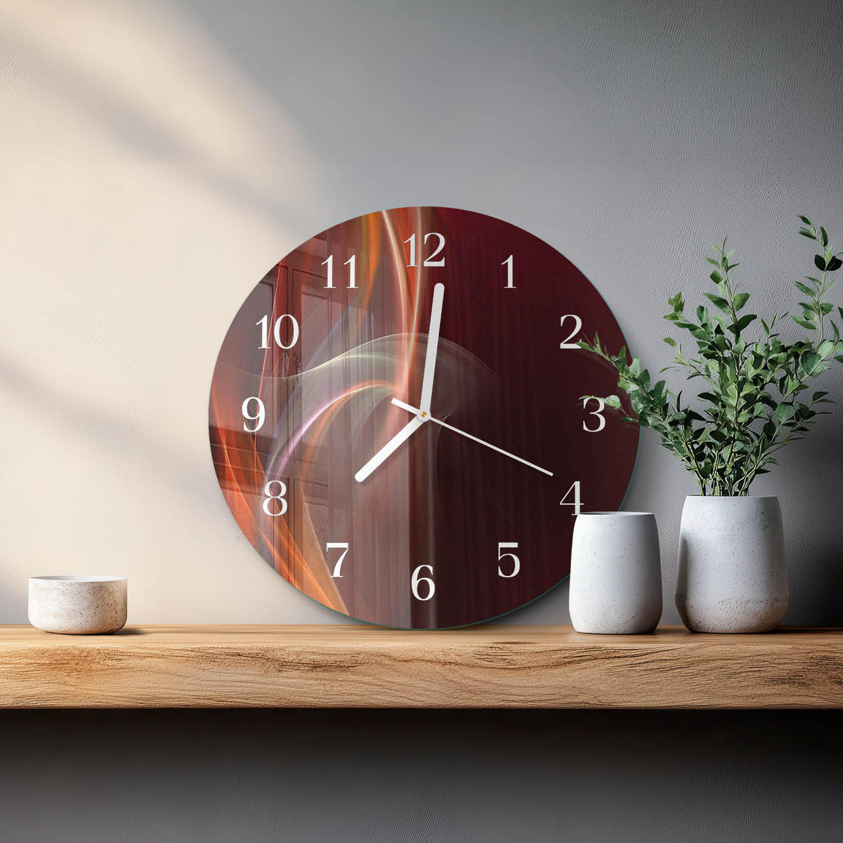 WANDUHR fi30 cm - Abstrakte Linien - Rot, Glas (30/30/0.4cm) - TULUP