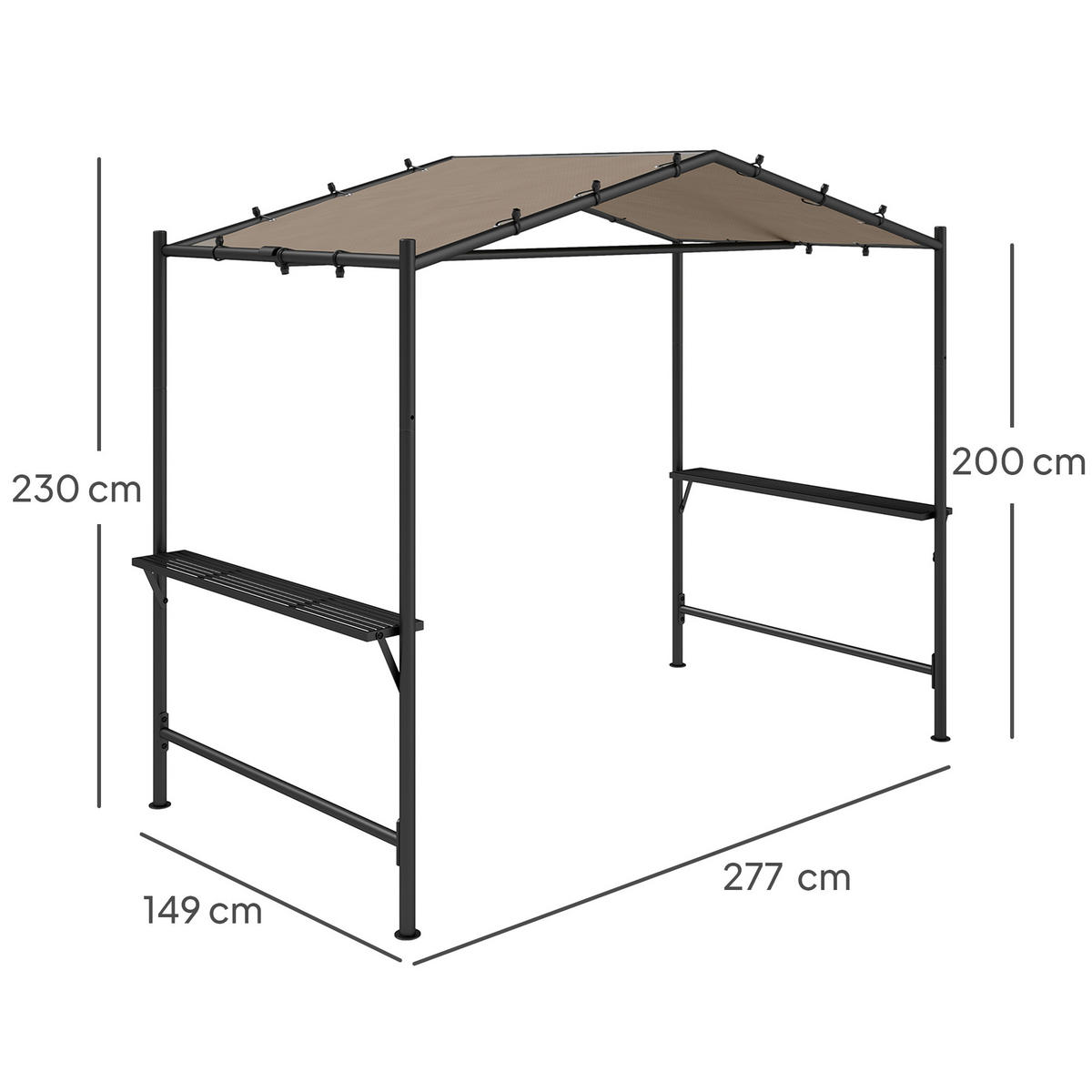 GRILLPAVILLON 277 x 149 x 230 cm, Khaki - Beige, Metall (149/230/277cm) - Outsunny