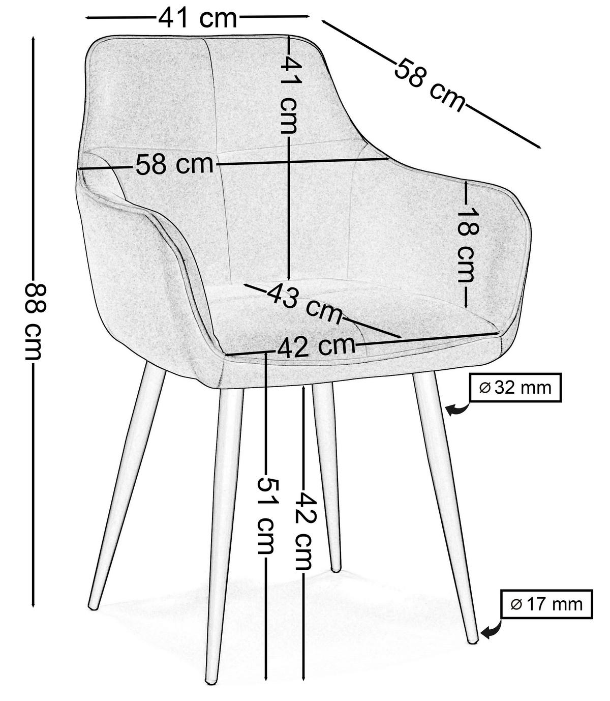 STUHL QUATTRO gepolstert mit Steppung - curry - Samt Velours - Currygelb/Schwarz, Textil/Metall (58/88/58cm) - NEW HOME