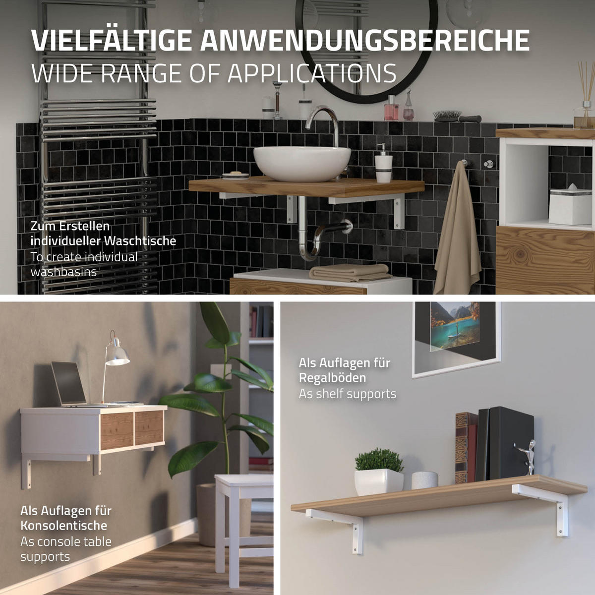WANDHALTERUNG - Weiß, Metall (15/3/30cm) - ML-DESIGN