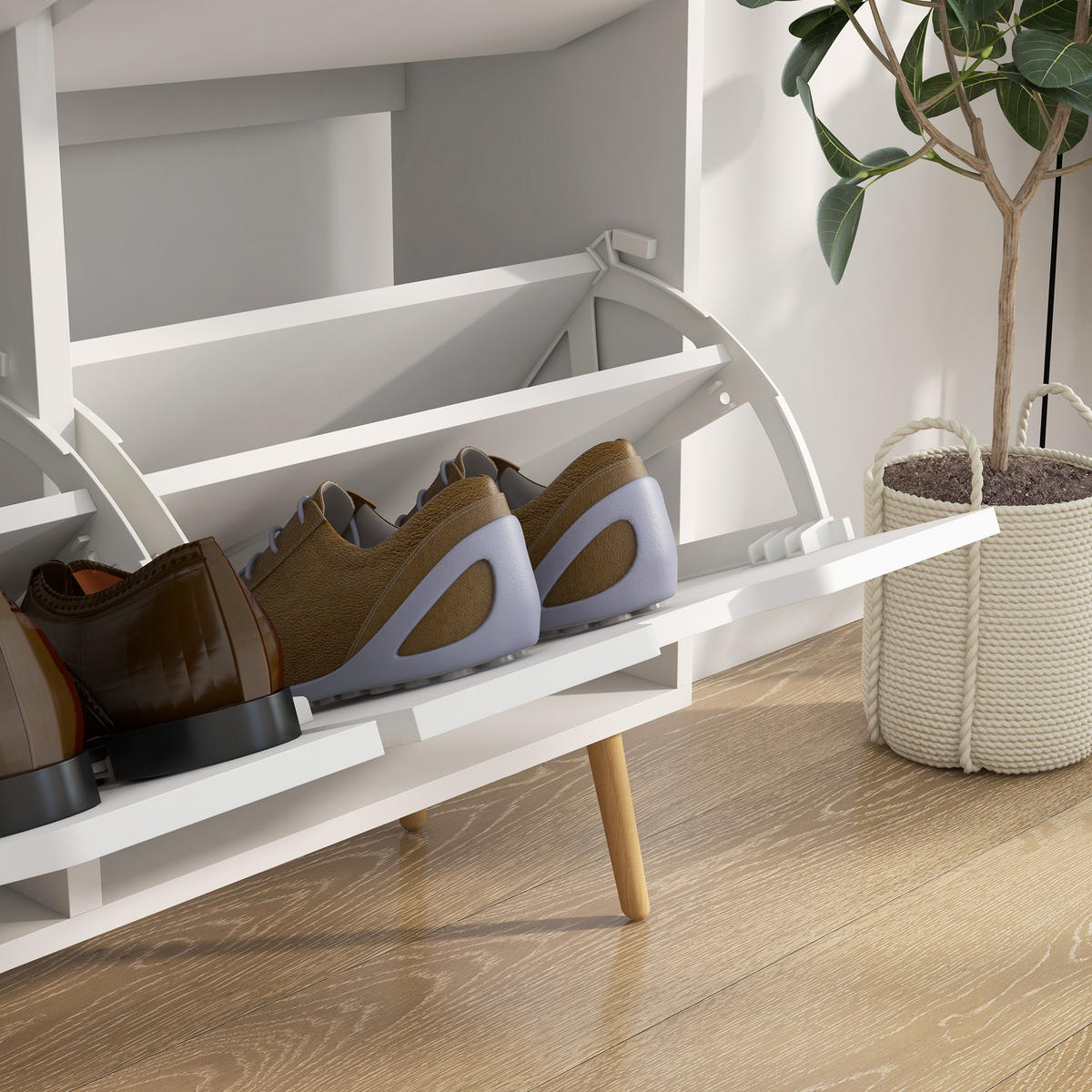 SCHUHSCHRANK DE-15002 4 Klapptüren für ca. 16 Paar Schuhe Weiß - Weiß, Holzwerkstoff (95/95/26cm) - ComfortXL