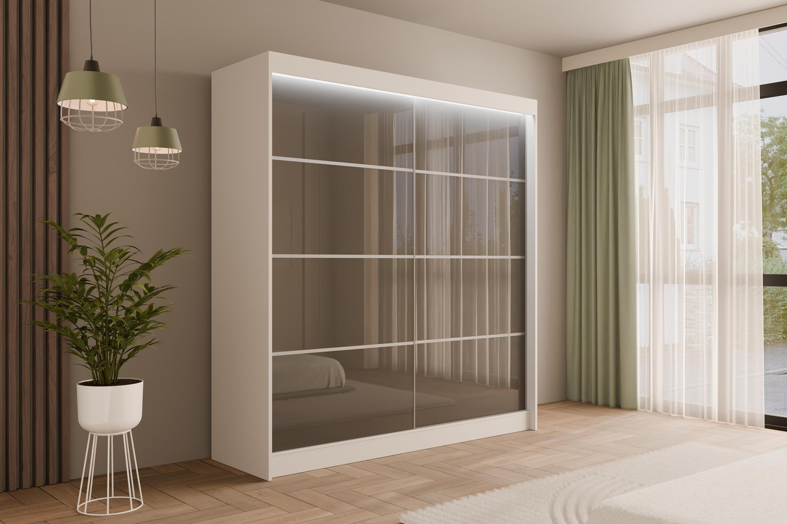 KLEIDERSCHRANK PEKA III mit LED - 200 cm - Weiß|Grau - Weiß/Grau, Holzwerkstoff (200/215/61cm) - ALTDECOR