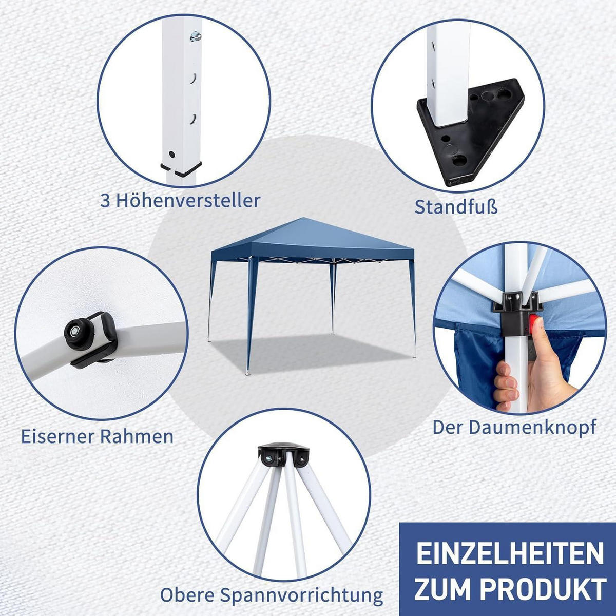 FALTPAVILLON 3x3m Pop-up Stahlrahmen Blau UV-Schutz 50+ - Blau, Textil (300/268/300cm)