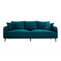 SOFA 3-Sitzer Petrolblauer Stoff Samtdesign Schwarzes Metall JERRY - Blau, Kunststoff (93/84/209cm) - Miliboo
