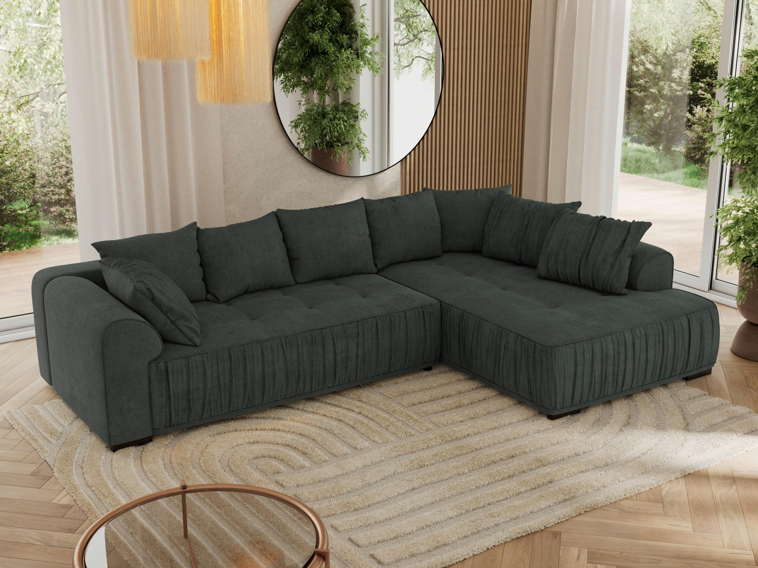 ECKSOFA ORTA Dunkelgrau Stukture - Rechts - Dunkelgrau/Schwarz, Textil (200/325cm) - MKS