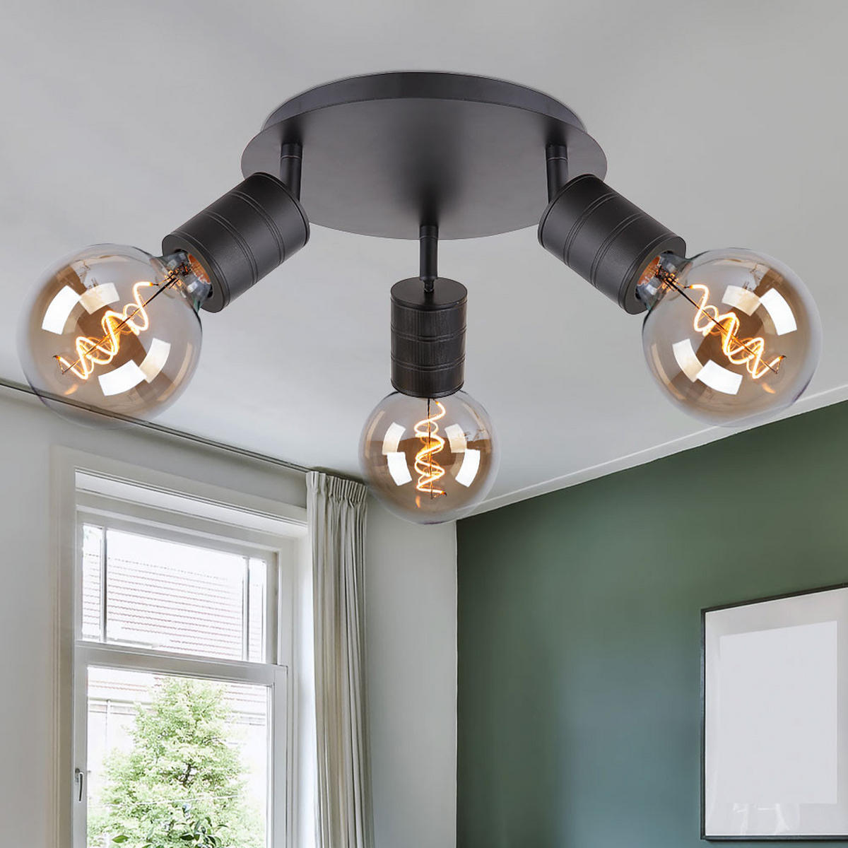 DECKENLEUCHTE Metall Schwarz 3-Flammig - Schwarz, Metall (28/28/16cm) - Globo Lighting