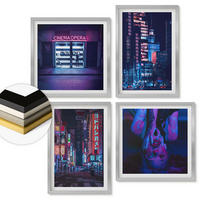 WANDBILDER 4er Set - 50x50 cm & 40x60 cm Silberner Rahmen - Nachtstadt mit Neonlichtern - Silberfarben, Kunststoff (50/50cm) - ArtPrintCave