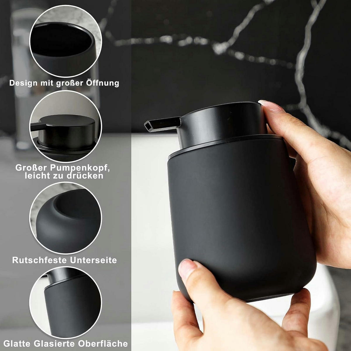 SEIFENSPENDER Keramik Schwarz Matt 350ml - Schwarz, Keramik (9/12/9cm)