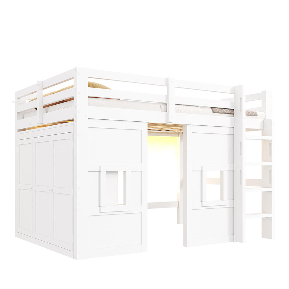 HOCHBETT 140 x 200 cm mit integriertem Kleiderschrank, weiß - Weiß, Holz (140/200cm) - KOMHTOM