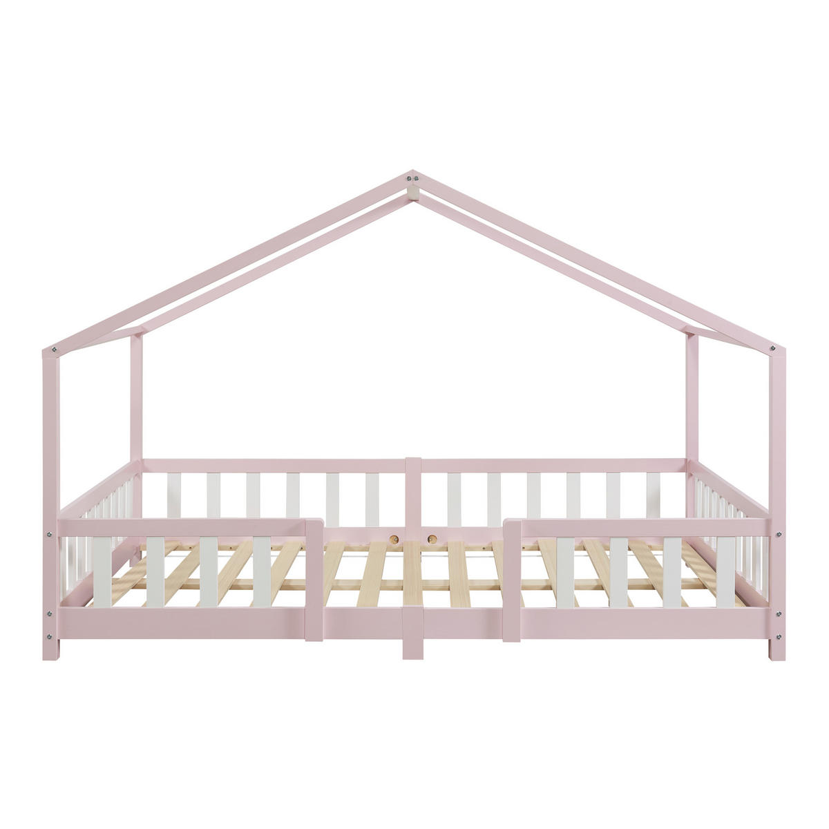 HAUSBETT Treviolo mit Matratze - Hellrosa/Weiß, Holz/Textil (120/200cm) - [en.casa]