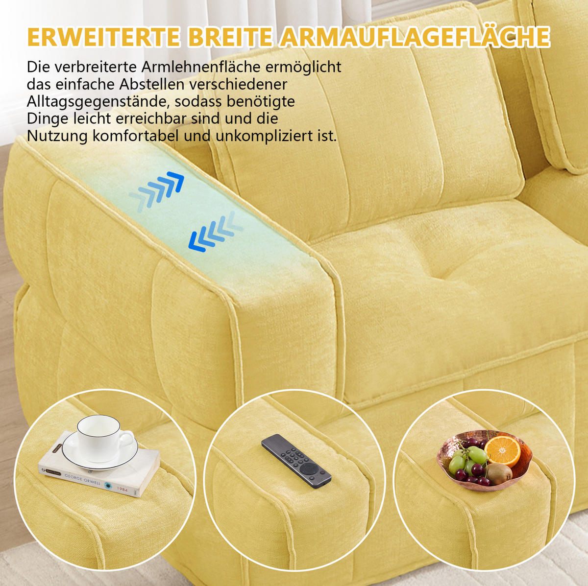 SOFA modular 3-Sitzer Polyester Yellow - Gelb, Textil (217/67/93cm) - IVMEU