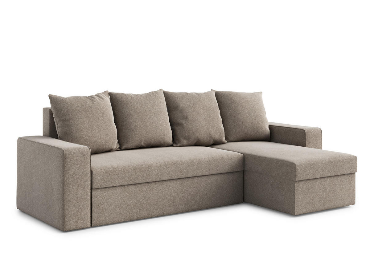 ECKSOFA L Form Climpy Hellbraun 242/145/98 cm – mit Schlaffunktion und Bettkasten - Hellbraun/Hellgrau, Kunststoff/Textil (242/145cm) - AX Living