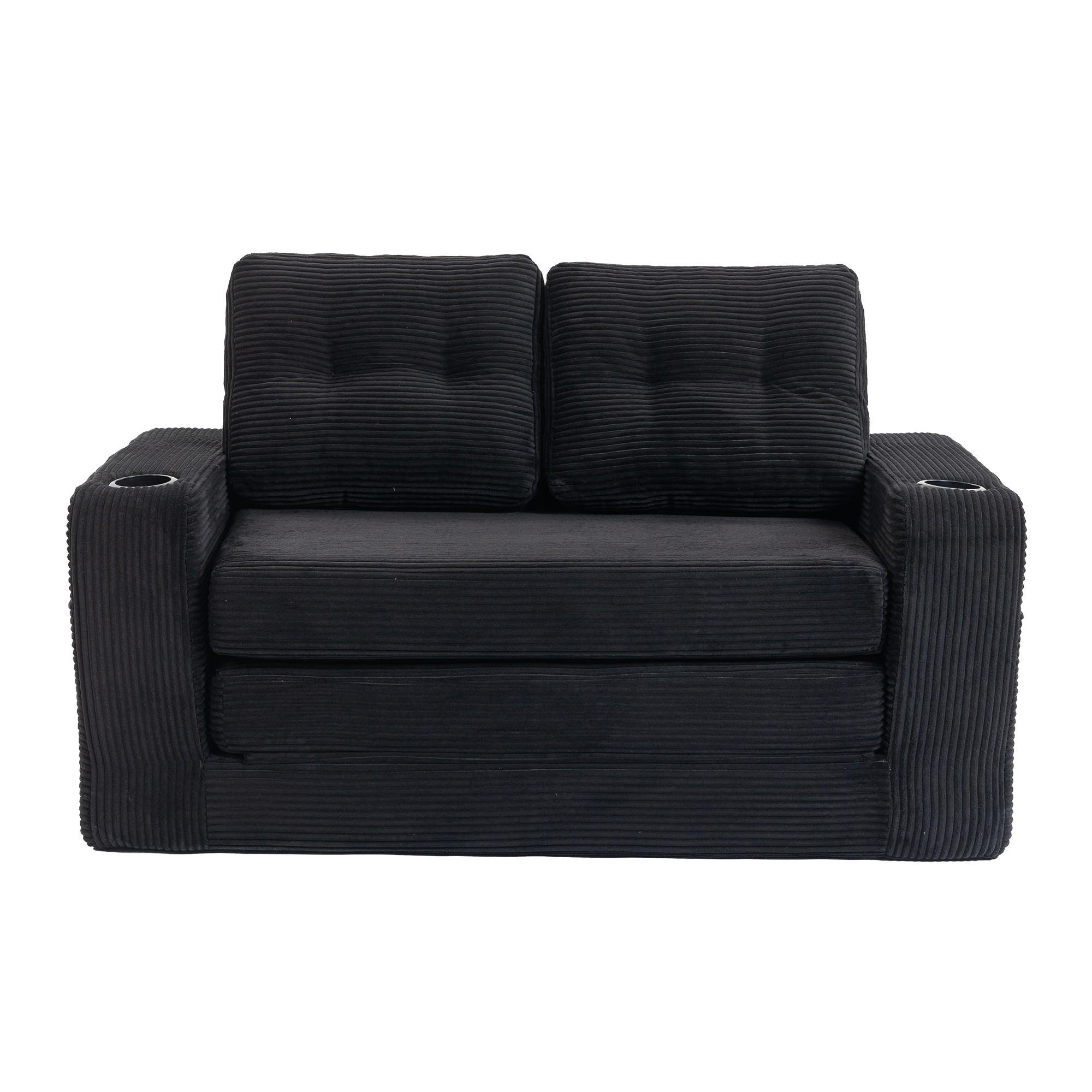 SCHLAFSOFA 2-Sitzer Sofa mit 2 Zierkissen,Lounge Sofa,Polstersofa,Cord,Schwarz - Schwarz, Textil (136/82.5/80cm) - LVHOM