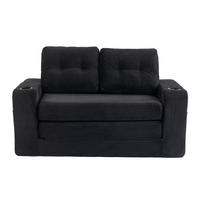 SCHLAFSOFA 2-Sitzer Sofa mit 2 Zierkissen,Lounge Sofa,Polstersofa,Cord,Schwarz - Schwarz, Textil (136/82.5/80cm) - LVHOM