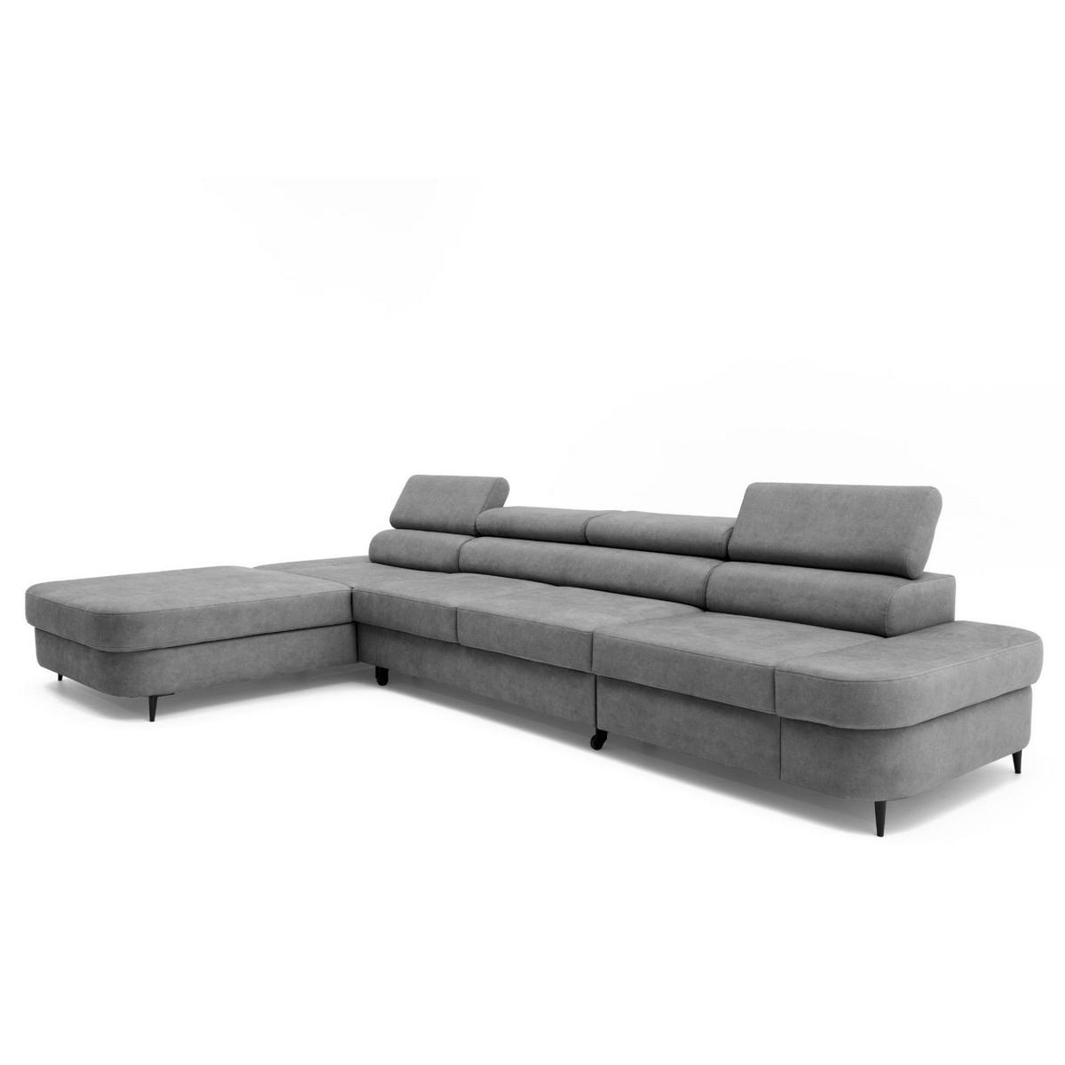 ECKSOFA JAZZ MAXI Links mit Schlaffunktion 125x195 Velours Dunkelgrau - Dunkelgrau/Schwarz, Holz/Textil (350/203cm) - Muffo
