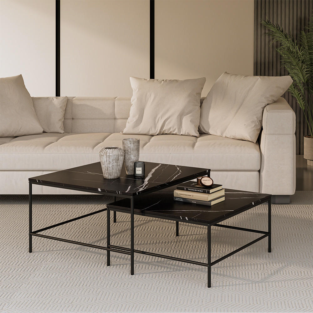 COUCHTISCH-SET Ramio Schwarz 80 x 80 cm 2 Teile - Schwarz Hochglanz/Schwarz, Holzwerkstoff (80/80/45cm) - Vicco