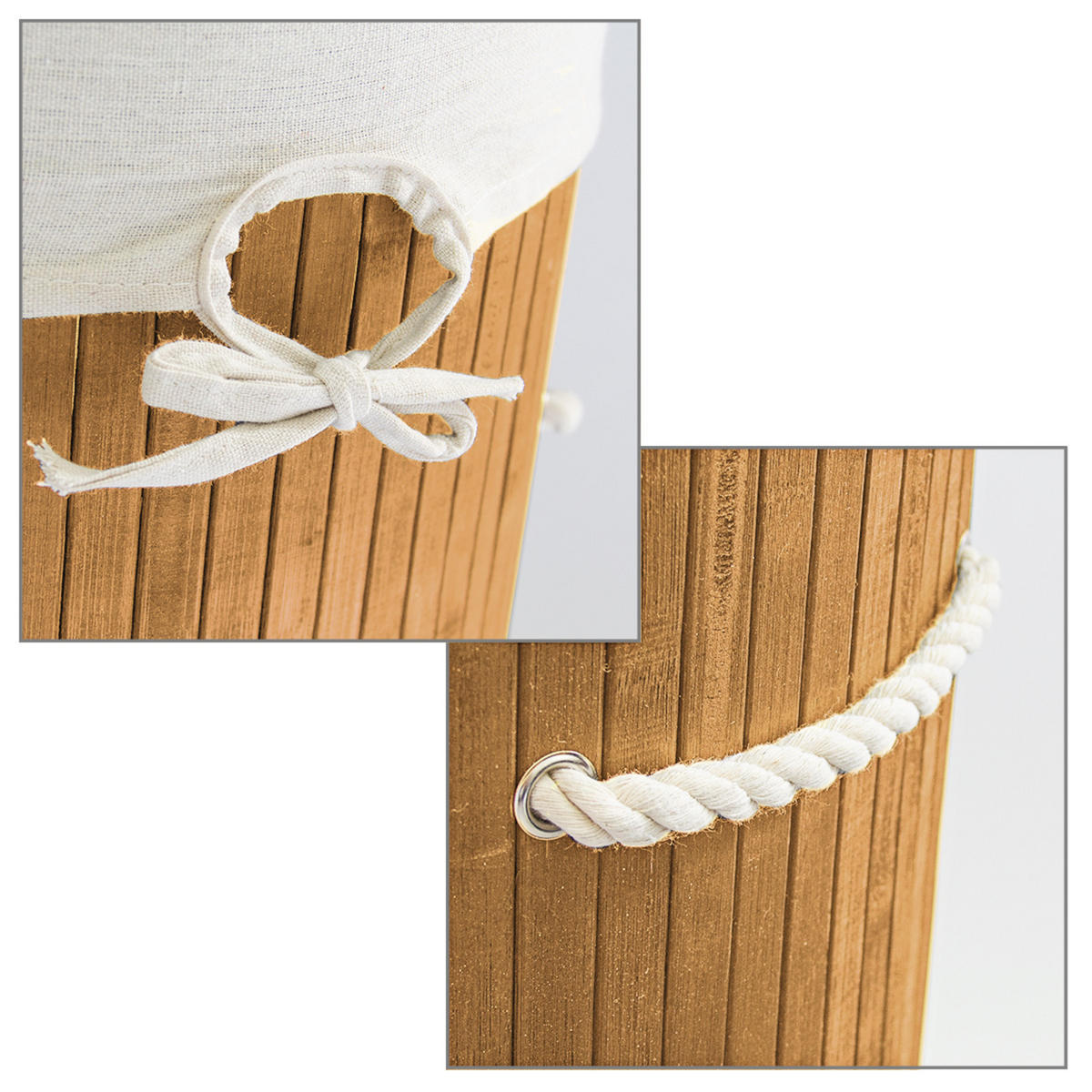 WÄSCHEKORB - Hellbraun, Holz/Textil (41/65/41cm) - Relaxdays