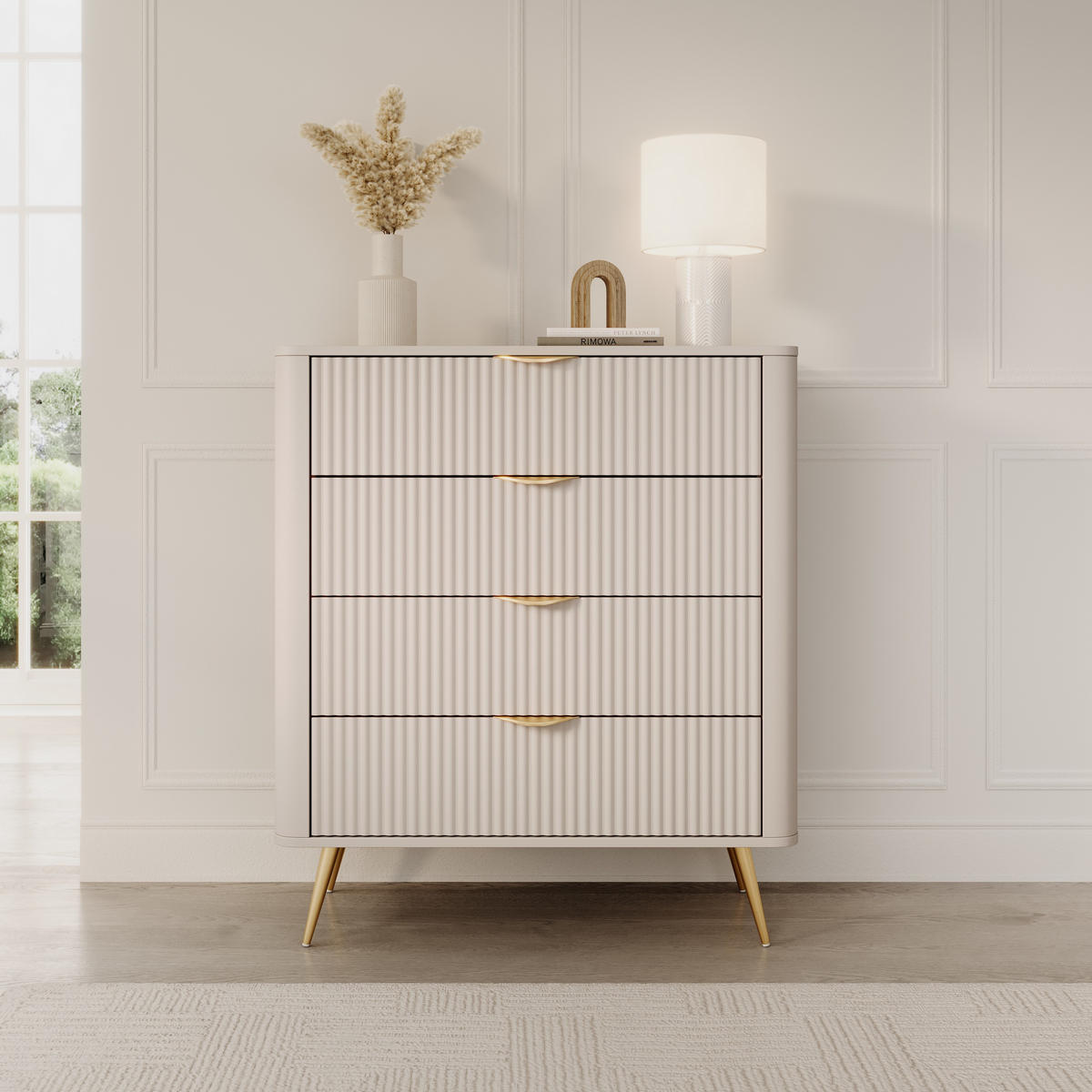 KOMMODE LANTANA 88,2/101,2/38cm mit 4 Schubladen Türen Beige - Beige, Holzwerkstoff (88.2/101.2/38cm) - MASSENO