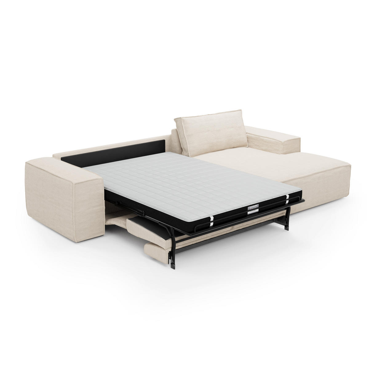 ECKSOFA RECHTS Gerippter Samt Creme 302cm - Creme, Textil (302/165cm) - Sia Home