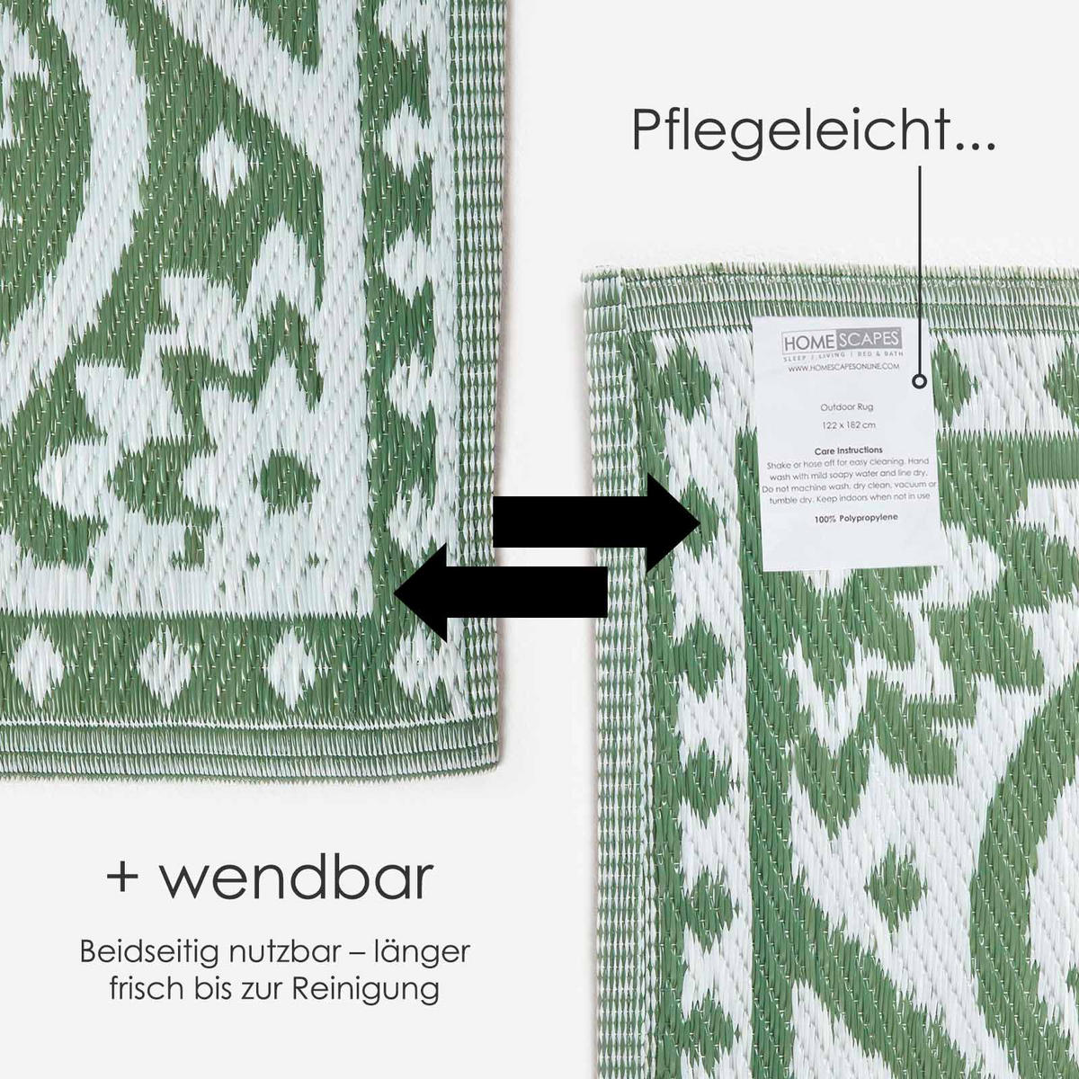 OUTDOORTEPPICH floral gemustert 122/182 cm - Grün, Kunststoff (122/182cm) - Homescapes