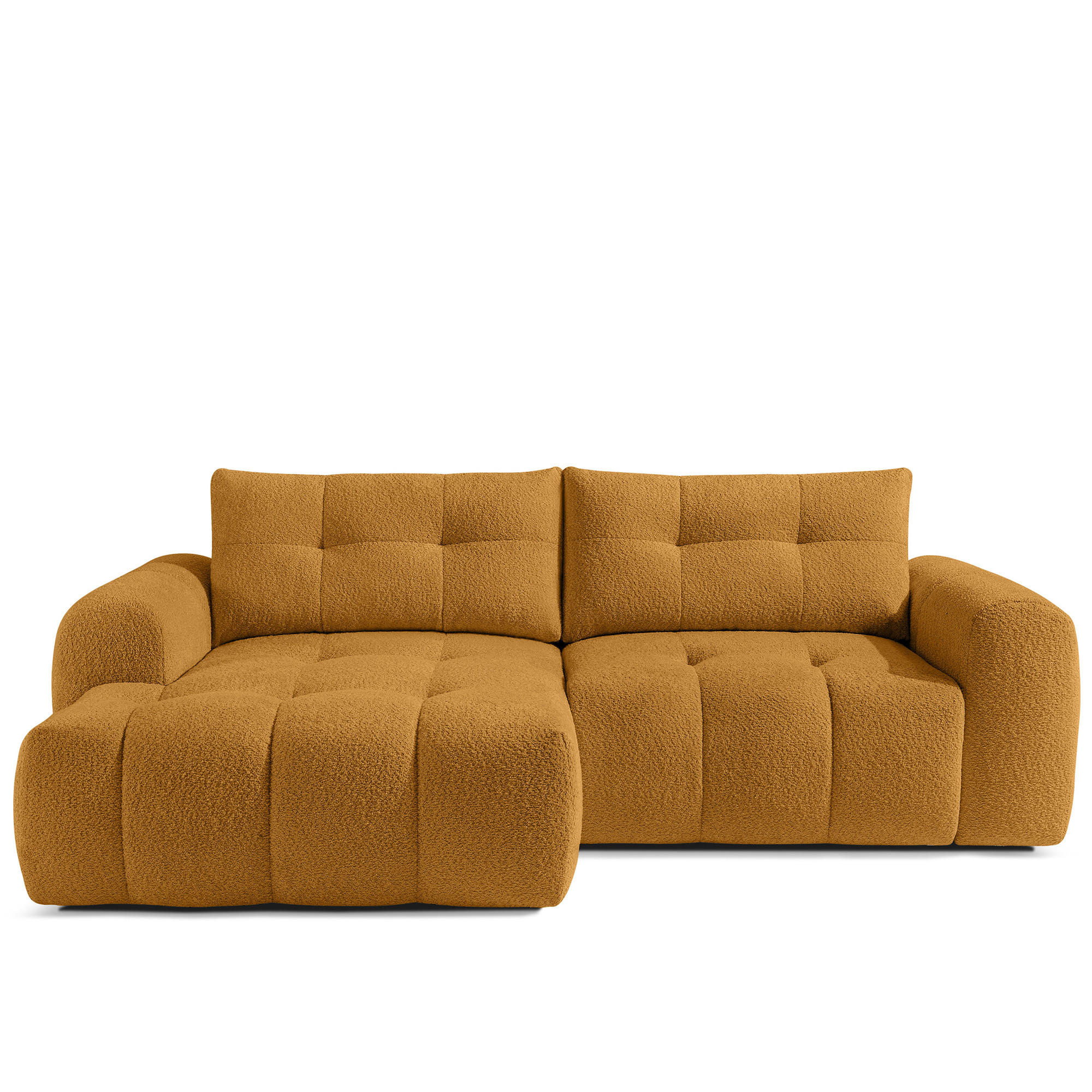 ECKSOFA LINKS RAVIA, Bouclé, Honigfarbe - Honig, Holz/Textil (256/104cm) - KONSIMO®