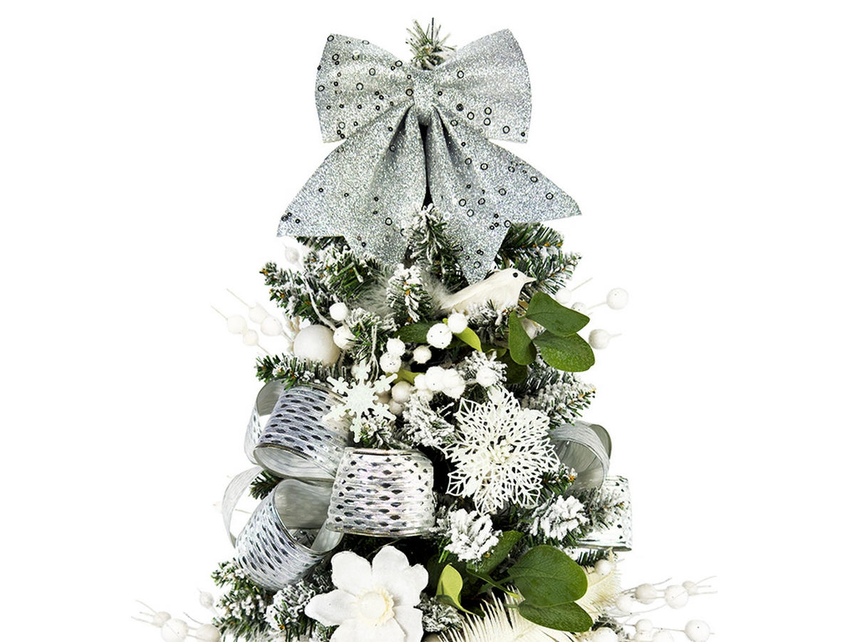 LAALU WEIHNACHTSBAUM geschmückt künstlich WHITE MELODY 60 cm mit LED-Beleuchtung IN FLOWER - Silberfarben/Weiß, Kunststoff (60cm) - LAALU