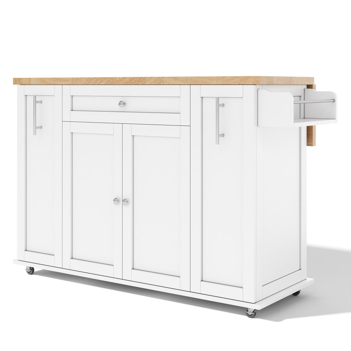 KÜCHENINSEL 120/45/83 cm Weiß mit klappbarer Arbeitsplatte, 3 vertikalen Schubladen und feststellbaren Rollen - Weiß, Holz (70/87/120cm) - Oxeza