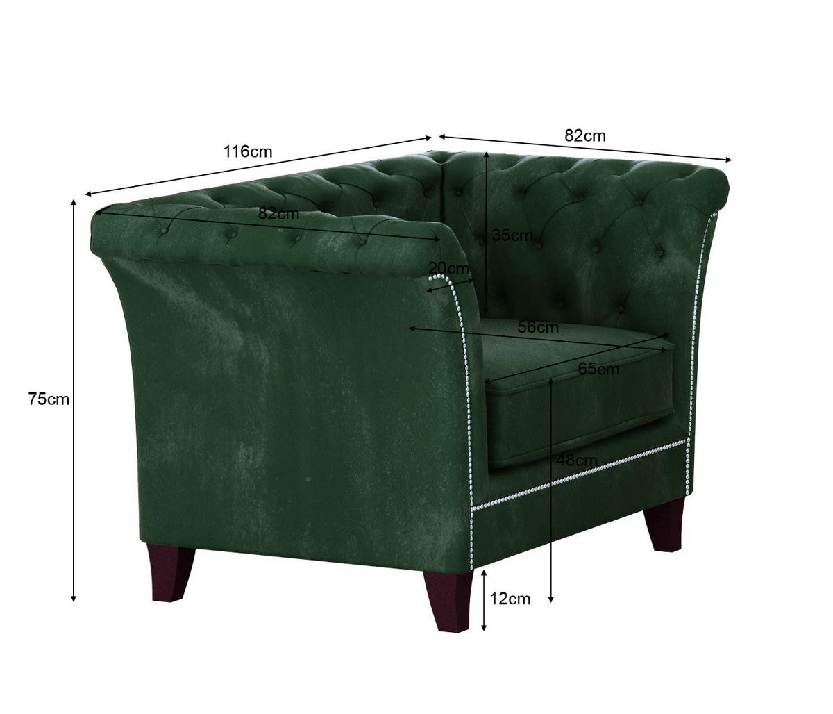 SITZGARNITUR 3+2+1 Chesterfield Fusion Grün Samt - Smaragdgrün/Braun, Holz/Textil (237/75/82cm) - S-Style Möbel