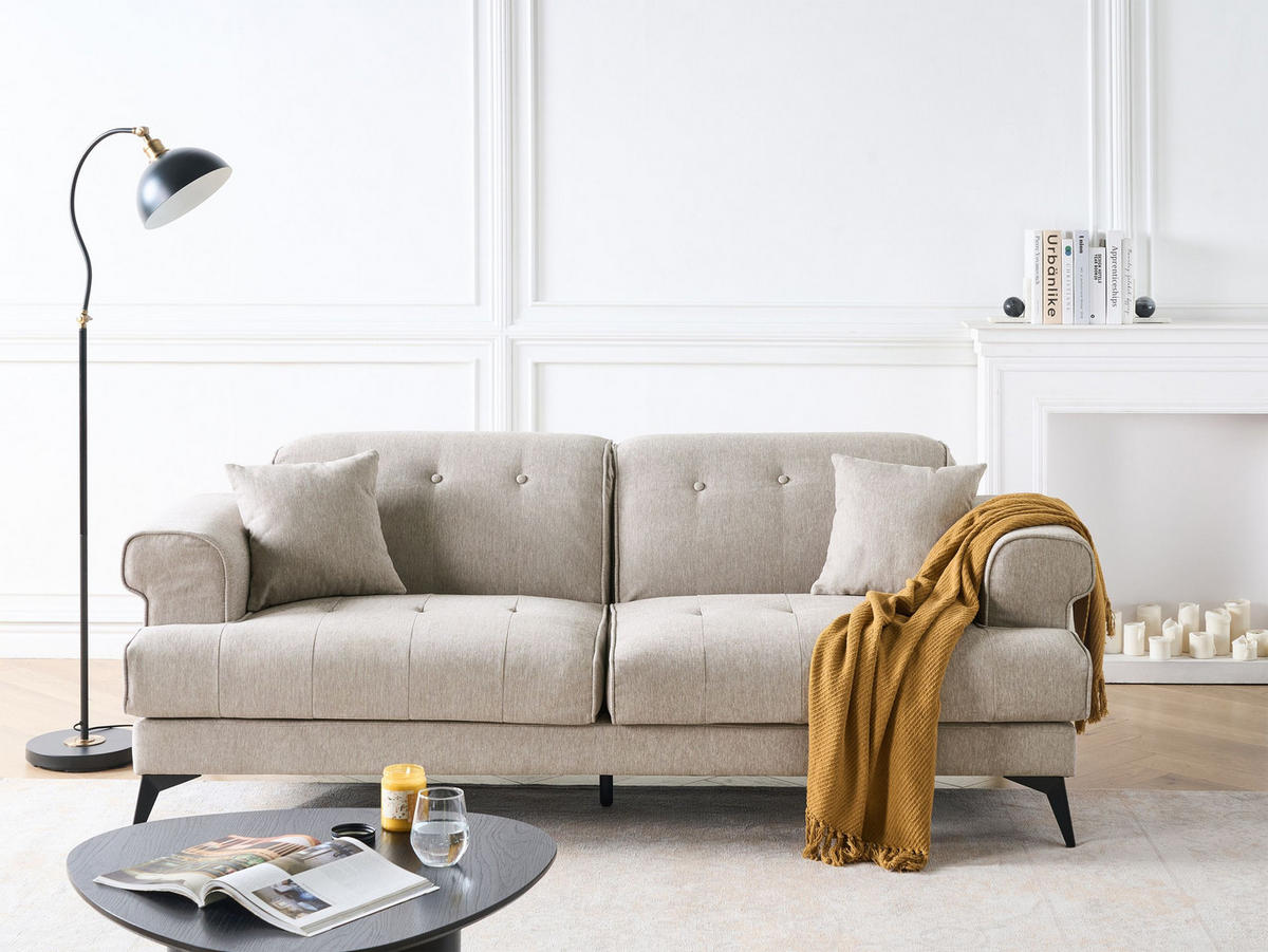 3-SITZER-SOFA Stoff Taupe Skive - Taupe, Textil (214/88/85cm) - Beliani