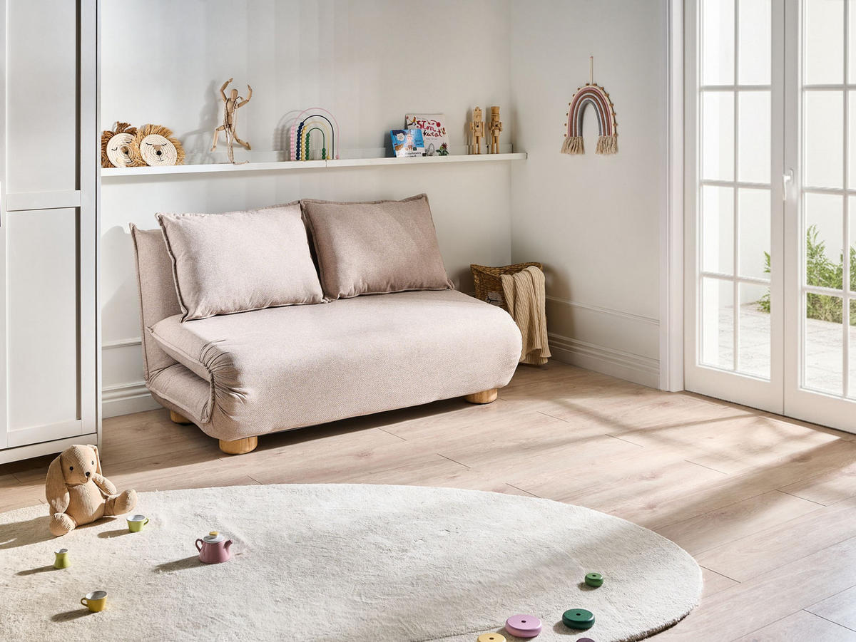 SCHLAFSOFA 2-Sitzer Kunstleinen Beige Abisko - Hellbraun/Beige, Textil (140/80/82cm) - Beliani