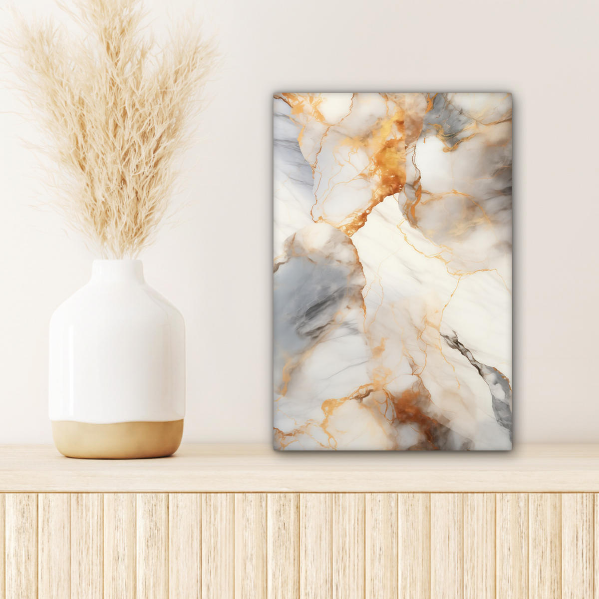 LEINWANDBILD Marmor - Grau - Gold Deko Wohnzimmer 20x30 cm - Weiß, Textil (20/30cm) - MuchoWow